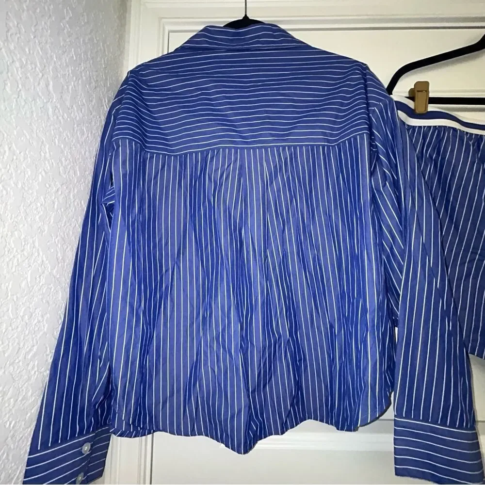 New, Caroline Constas Stripe Print Shirt and Short Sleepwear Set